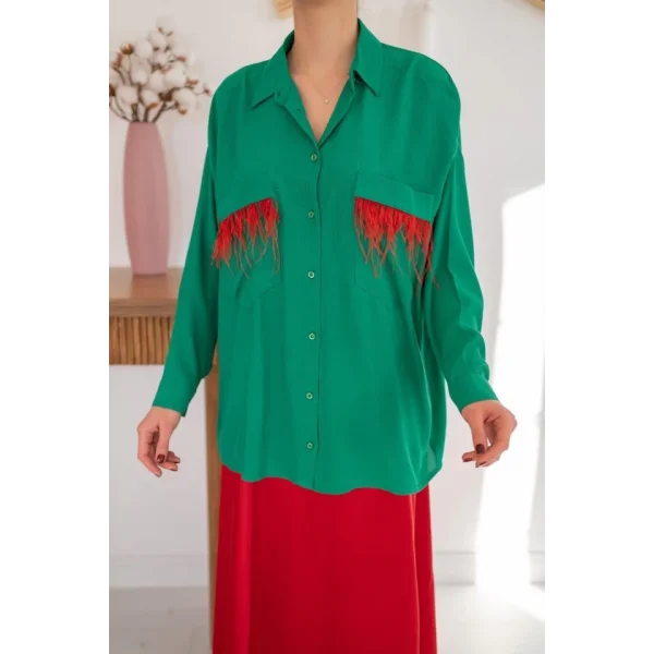 Yeşil Cepli Püsküllü Gömlek