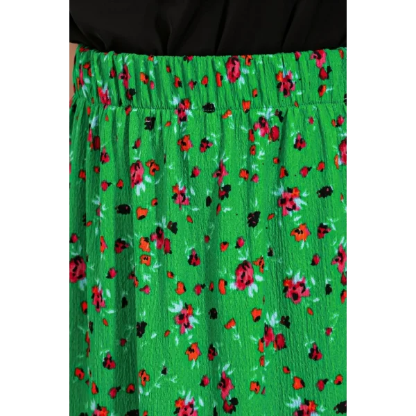 Yeşil Çiçek Desenli Uzun Örme Etek 1886