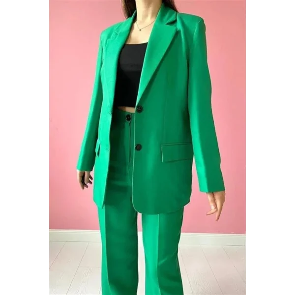 Yeşil Çift Düğmeli Ceket Ve Pantolon Takım
