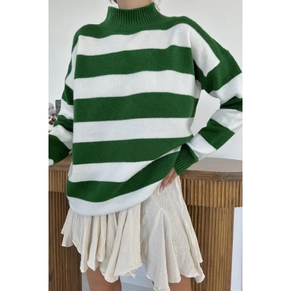 Yeşil Çizgili Triko Kazak