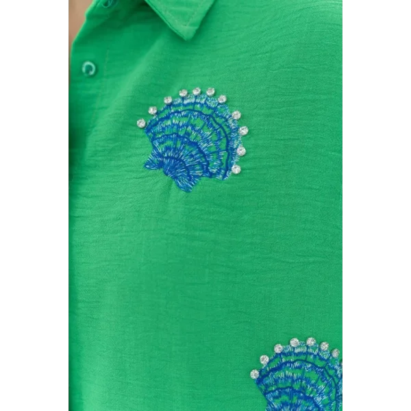 Yeşil Deniz Kabuk Desenli Gömlek