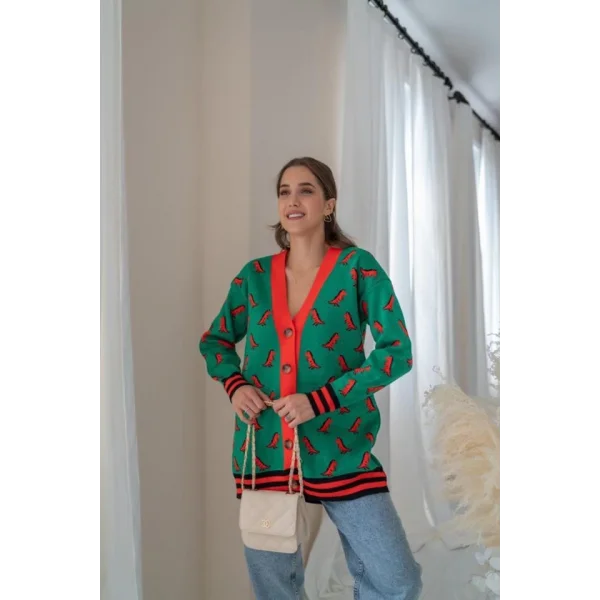 Yeşil Desenli Hırka