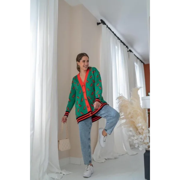 Yeşil Desenli Hırka