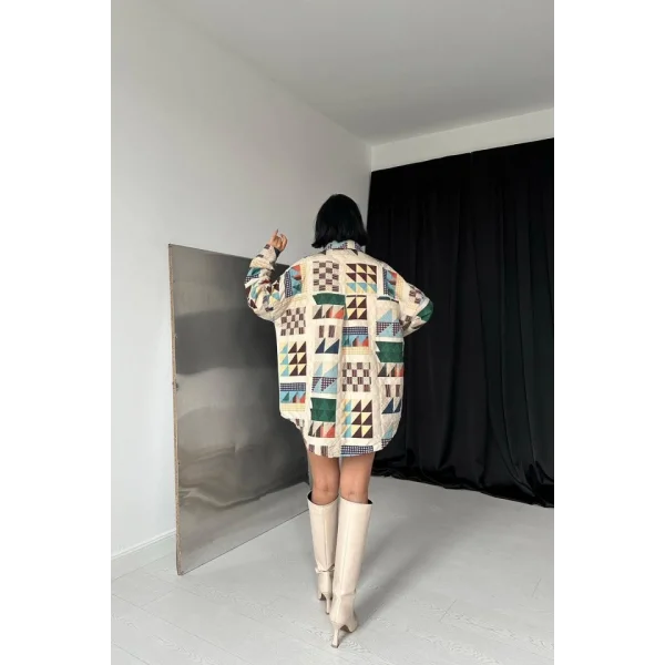 Yeşil Desenli Kapitone Cepli Gömlek