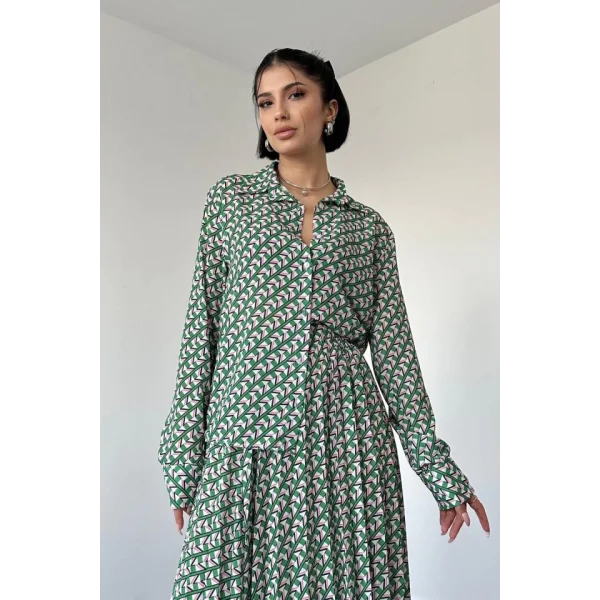 Yeşil Dijital Baskılı Gömlek