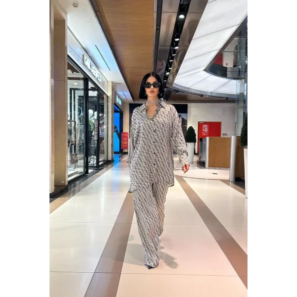 Yeşil Dijital Desenli Gömlek Ve Pantolon Takım