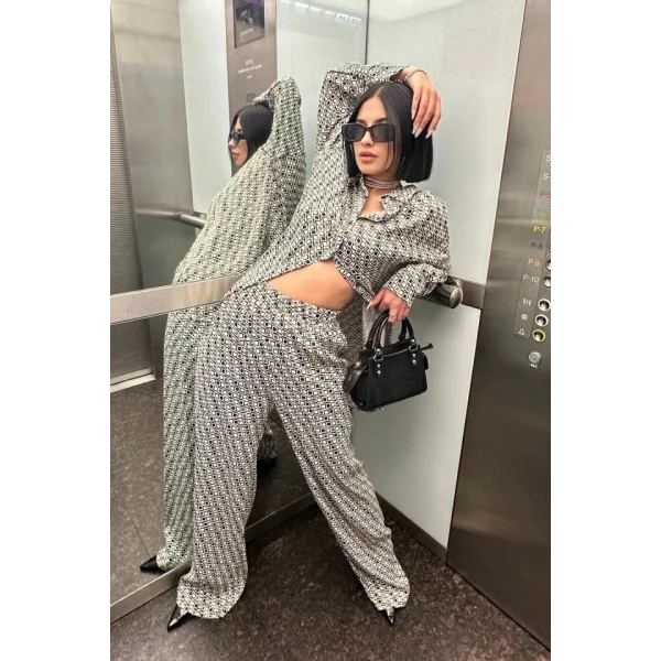 Yeşil Dijital Desenli Gömlek Ve Pantolon Takım