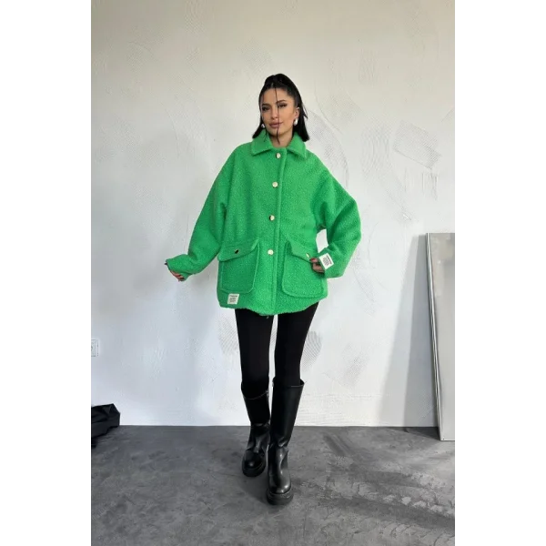 Yeşil Etiketli Pile Detaylı Ceket