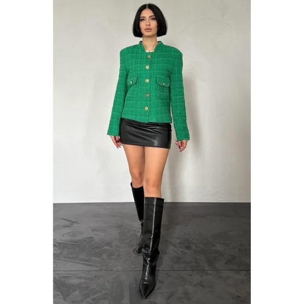 Yeşil Gold Düğmeli Tüvit Ceket