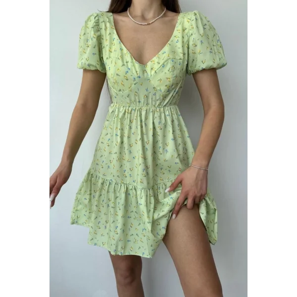 Yeşil ırt Dekolteli Elbise