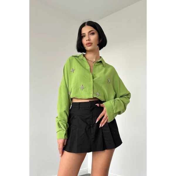 Yeşil Klasik Kalıp El İşlemeli Gömlek