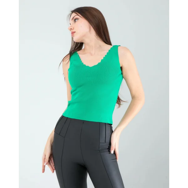 Yeşil Merdiven Yaka Kalın Askı Crop Bluz