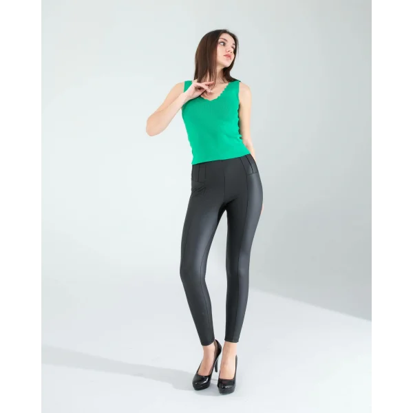 Yeşil Merdiven Yaka Kalın Askı Crop Bluz