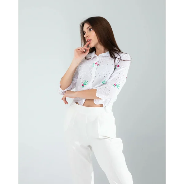 Yeşil Nakışlı Fisto Gömlek