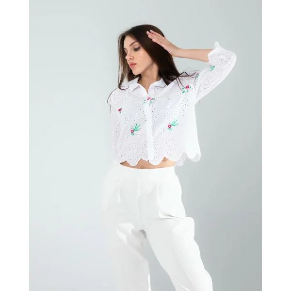 Yeşil Nakışlı Fisto Gömlek