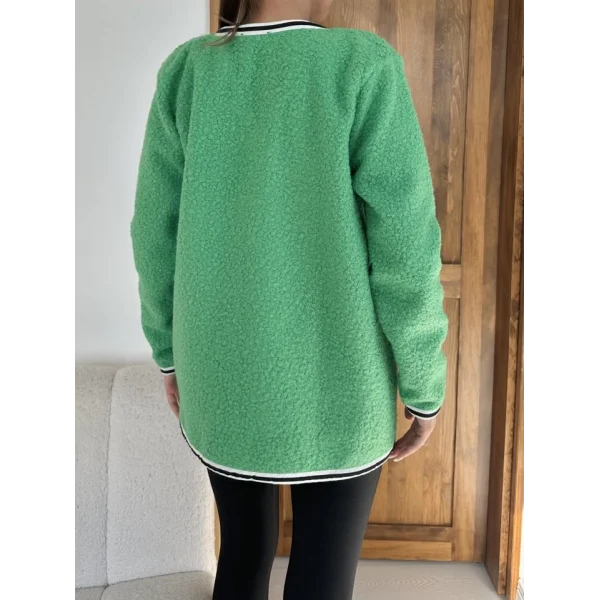 Yeşil Şeritli Bukle Hırka