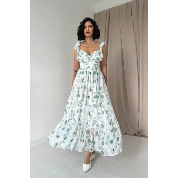 Yeşil Şifon Drapeli Elbise