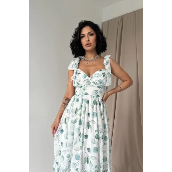 Yeşil Şifon Drapeli Elbise