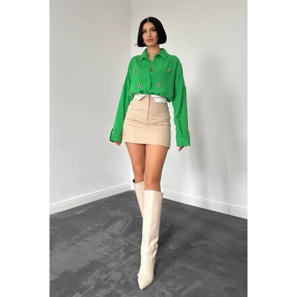 Yeşil Taş İşlemeli Gömlek