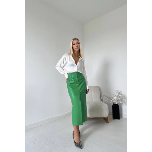 Yeşil Yırtmaçlı Süs Patlı Etek