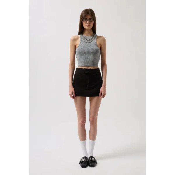 Yıkamalı Halter Yaka Crop Bluz