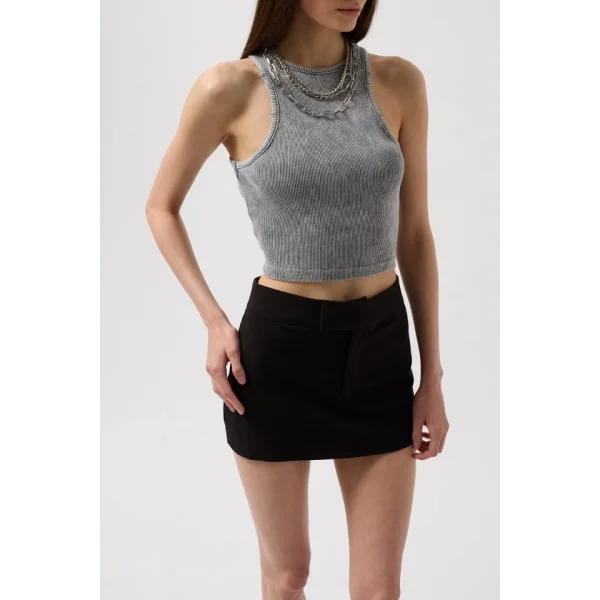 Yıkamalı Halter Yaka Crop Bluz