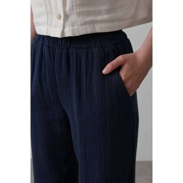 Yıkamalı Müslin Pantolon - Lacivert