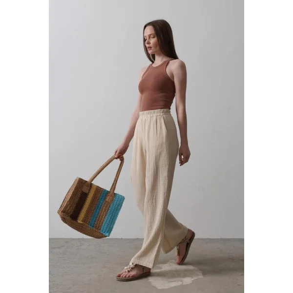 Yıkamalı Müslin Pantolon - Taş