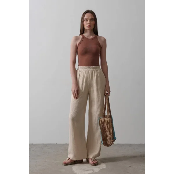 Yıkamalı Müslin Pantolon - Taş