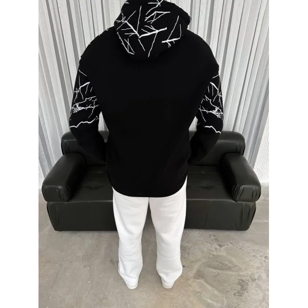 Yıldırım Baskılı Kapşonlu SweatShirt - Siyah