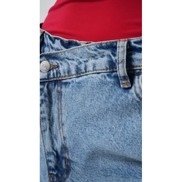 Yırtmaç Detay Denim Midi Etek