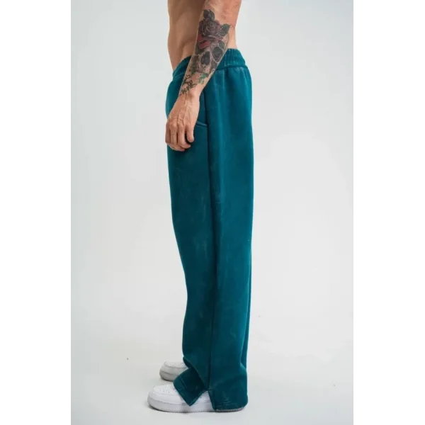 Yırtmaç Detaylı Boru Paça Baggy Eşofman Pantalon - Koyu Deniz Yeşili