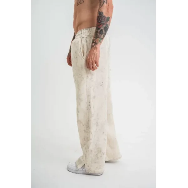 Yırtmaç Detaylı Boru Paça Baggy Eşofman Pantalon - Krem