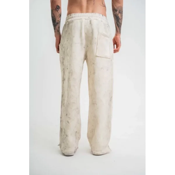 Yırtmaç Detaylı Boru Paça Baggy Eşofman Pantalon - Krem