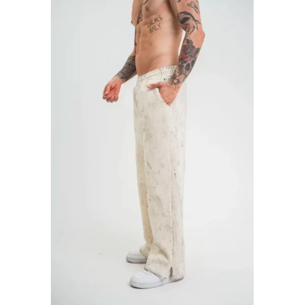 Yırtmaç Detaylı Boru Paça Baggy Eşofman Pantalon - Krem