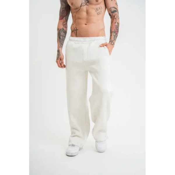 Yırtmaç Detaylı Boru Paça Baggy Eşofman Pantolon - Beyaz