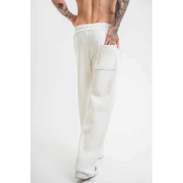 Yırtmaç Detaylı Boru Paça Baggy Eşofman Pantolon - Beyaz