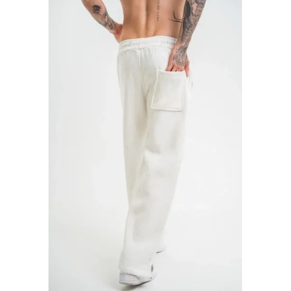 Yırtmaç Detaylı Boru Paça Baggy Eşofman Pantolon - Beyaz