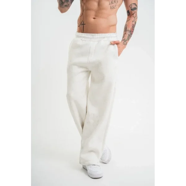 Yırtmaç Detaylı Boru Paça Baggy Eşofman Pantolon - Beyaz