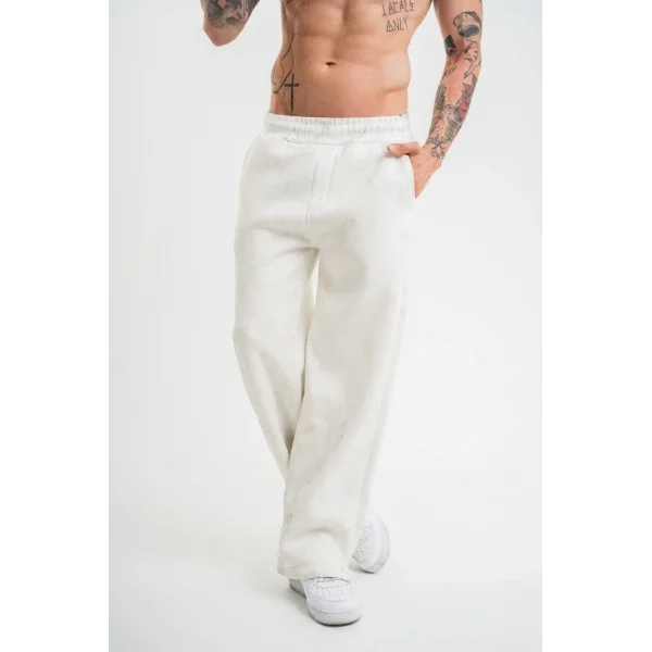 Yırtmaç Detaylı Boru Paça Baggy Eşofman Pantolon - Beyaz