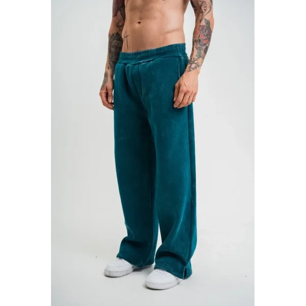 Yırtmaç Detaylı Boru Paça Baggy Eşofman Pantolon - Koyu Deniz Yeşili