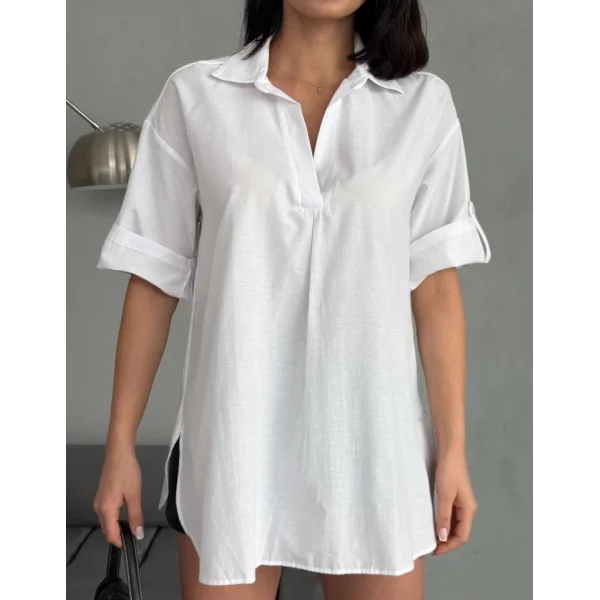 Yırtmaç Detaylı Tunik Gömlek