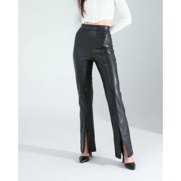 Yırtmaçlı Deri Pantolon