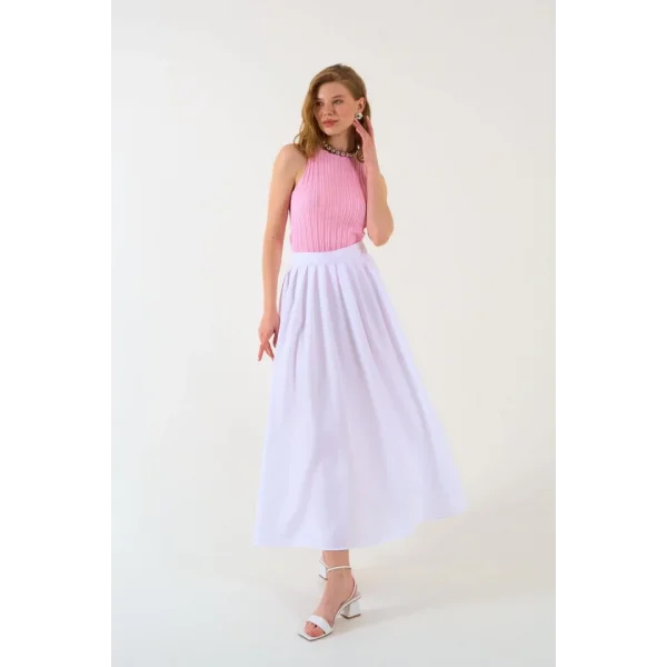 Yırtmaçlı Etek  Beyaz