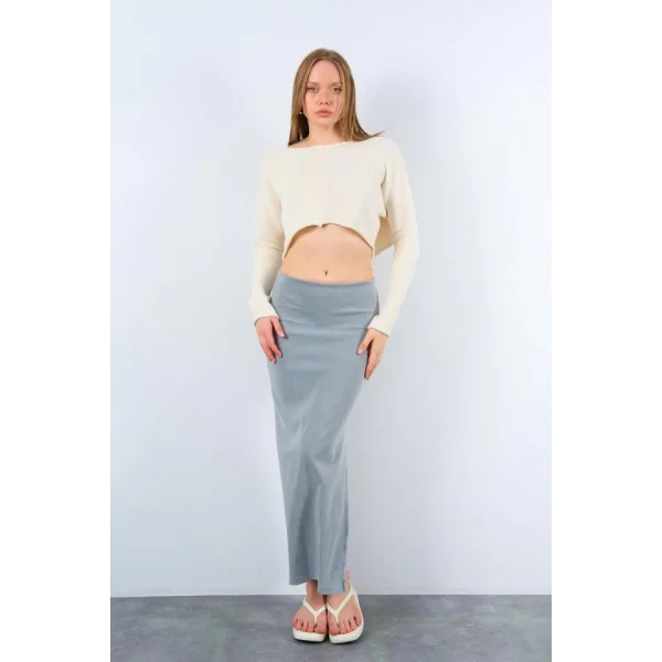 Yırtmaçlı Etek  Gri