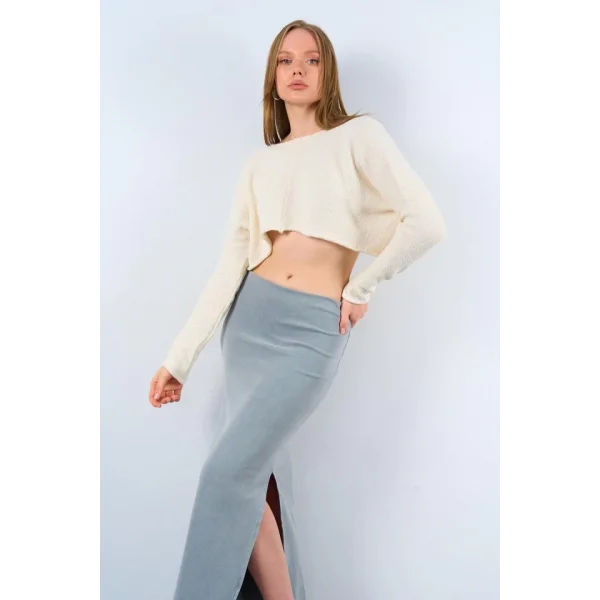 Yırtmaçlı Etek  Gri