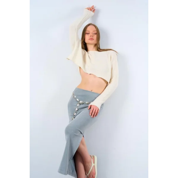 Yırtmaçlı Etek  Gri