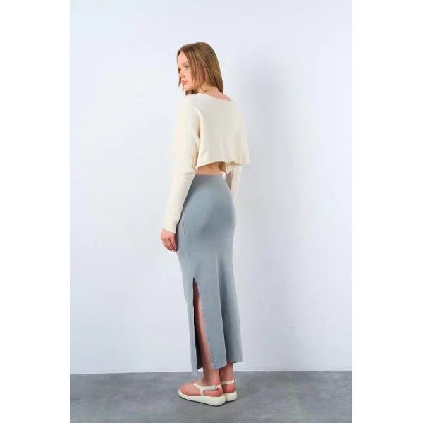 Yırtmaçlı Etek  Gri