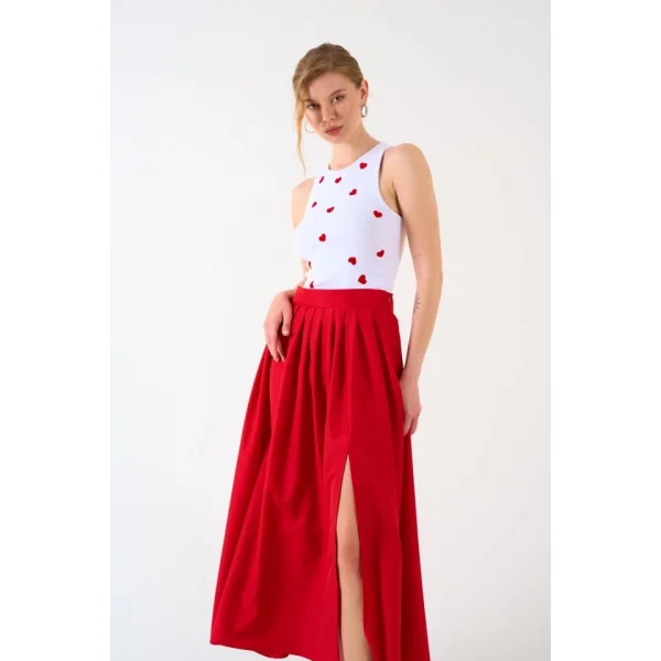 Yırtmaçlı Etek  Kırmızı