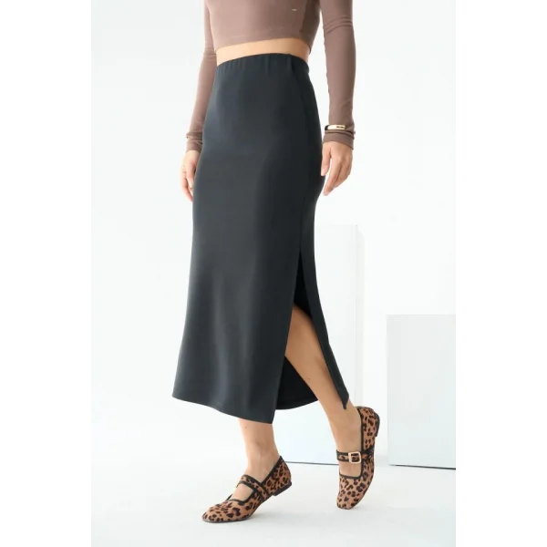 Yırtmaçlı Örme Etek  iyah